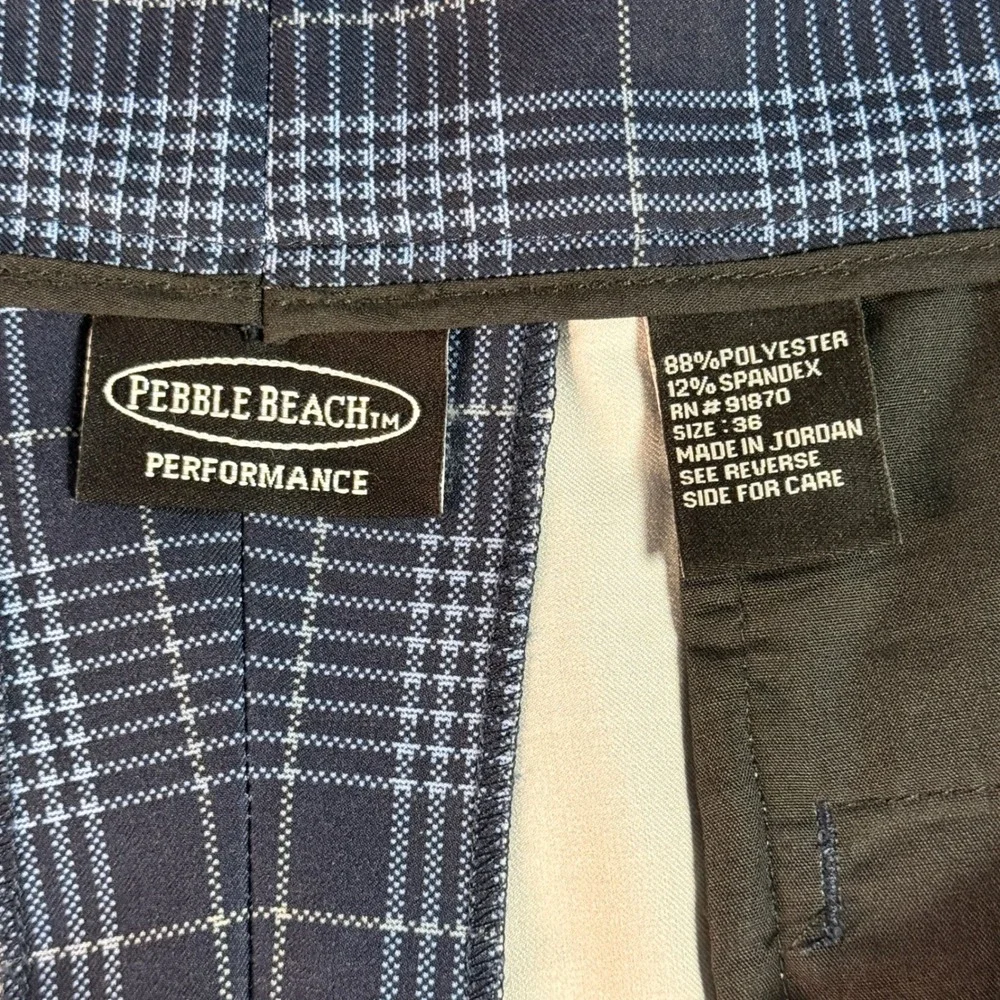Mens Pebble‎ Beach Performance Golf Shorts 36 Blue Plaid Stretch Flat Front